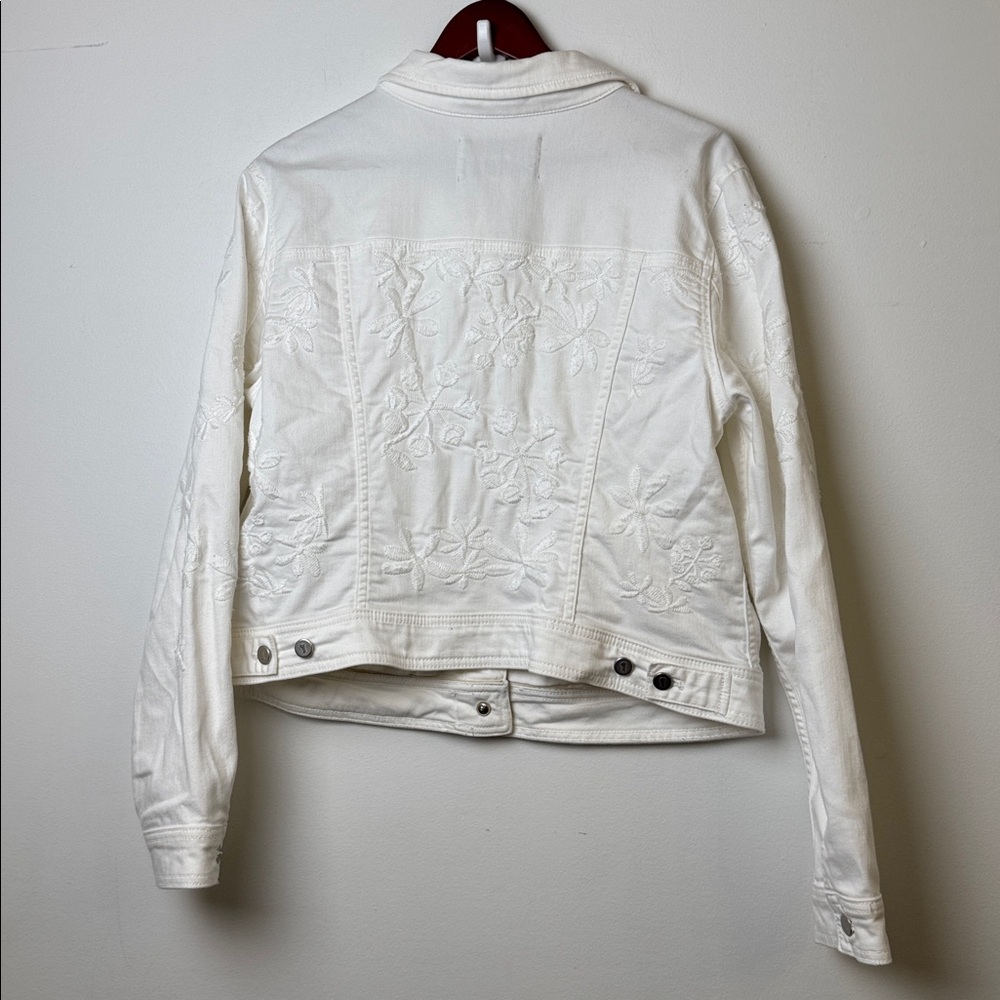 Pilcro and the Letterpress White Floral Embroidered Jean Jacket sz XL - Picture 7 of 11